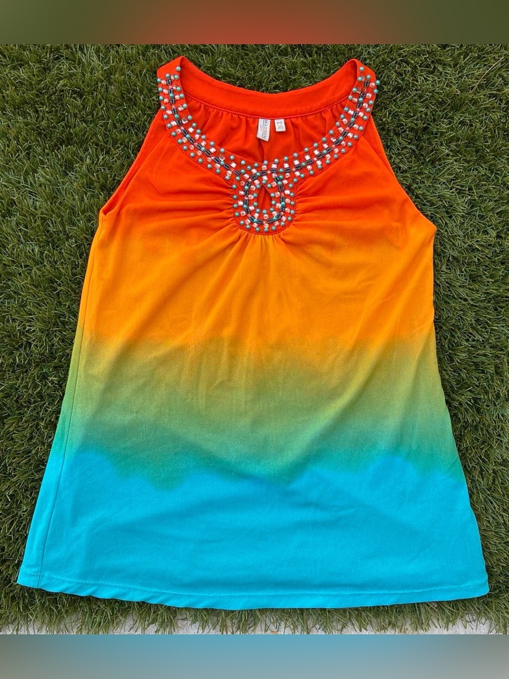 Madison Orange to Turquoise Ombre Beaded Tank